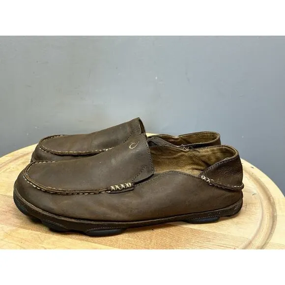 Olukai Moloa Leather Loafer Slip on shoes Brown Leather Mens size 10
