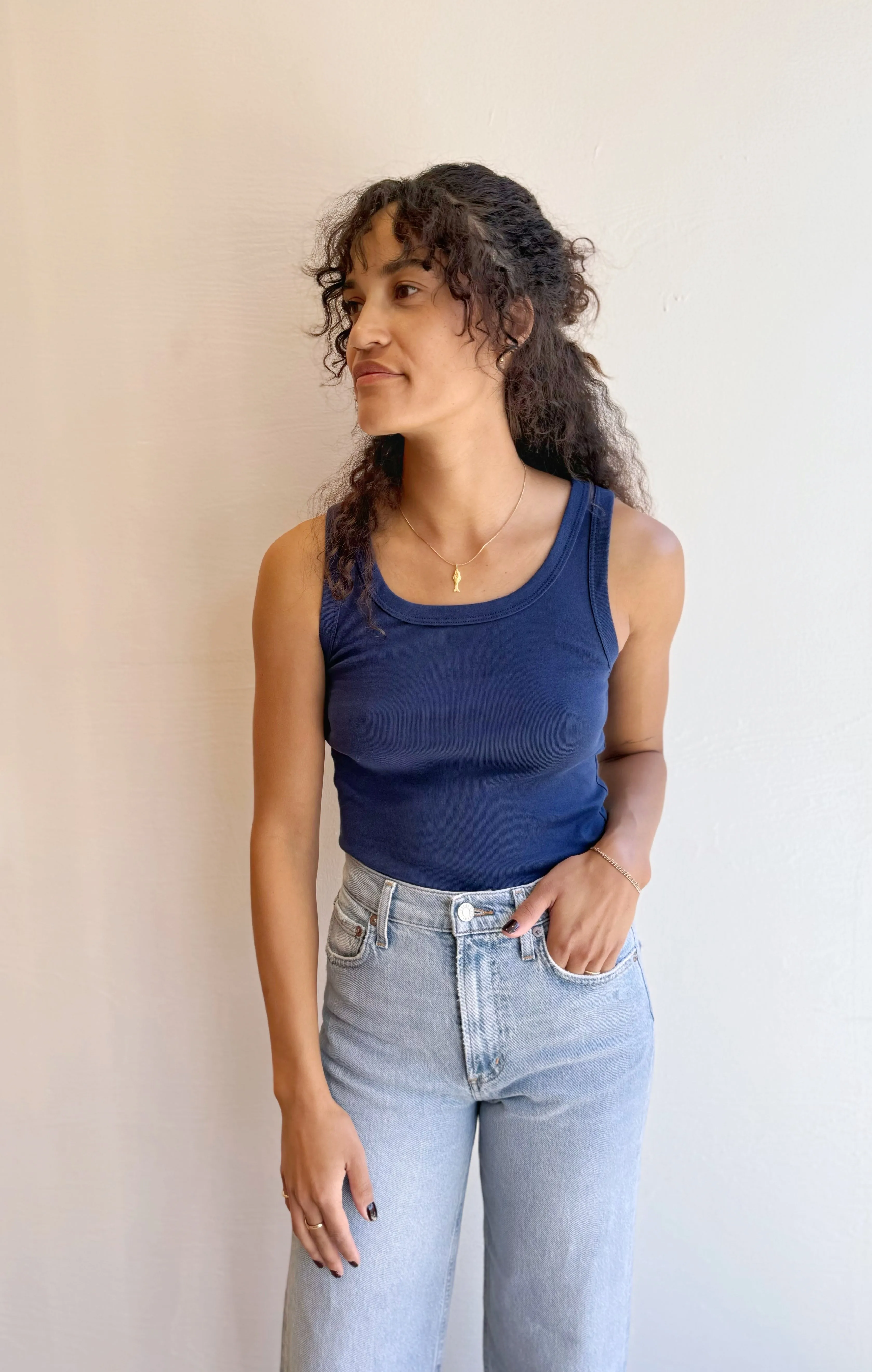 Organic Rib Tank in Navy