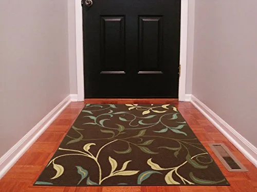 Ottomanson Ottohome Collection Non-slip Contemporary Leaves Design Area Rug ,3'3 x 4'7, Brown