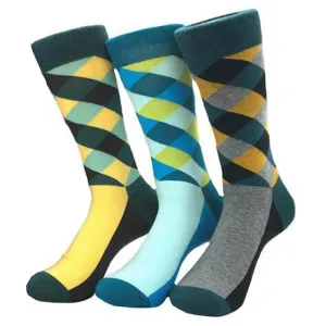 Pattern Mens Dress Socks - Premium Cotton formal socks with Soft Elastic - 3 Pack Bundle