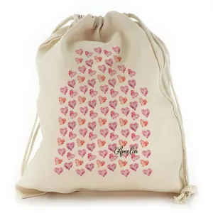 Personalised Canvas Sack with Stylish Text and Crystal Hearts Print