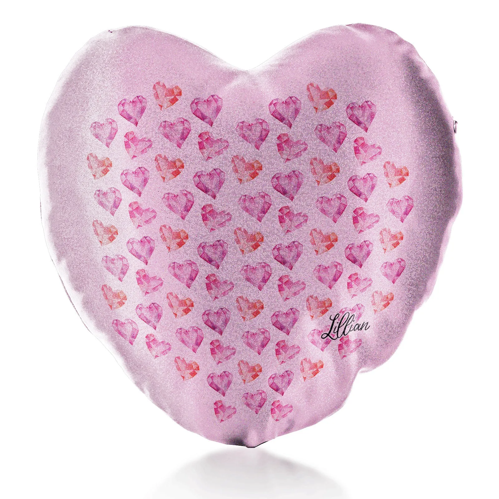 Personalised Glitter Heart Cushion with Stylish Text and Crystal Hearts Print
