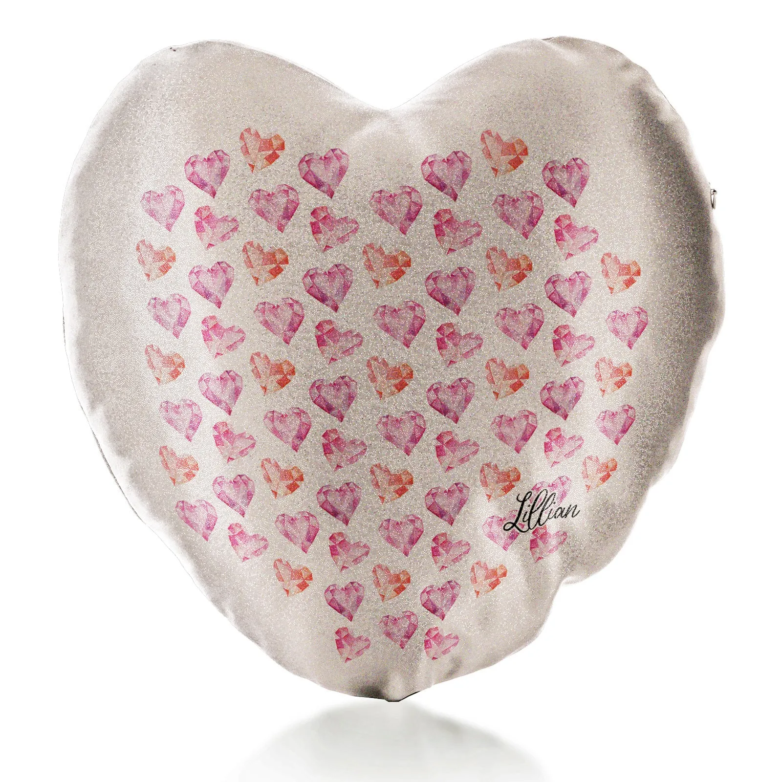 Personalised Glitter Heart Cushion with Stylish Text and Crystal Hearts Print
