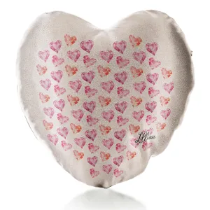 Personalised Glitter Heart Cushion with Stylish Text and Crystal Hearts Print