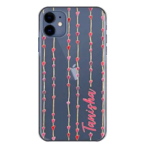 Personalised HTC Phone Hard Case with Heart Strings and Stylish Pink Text