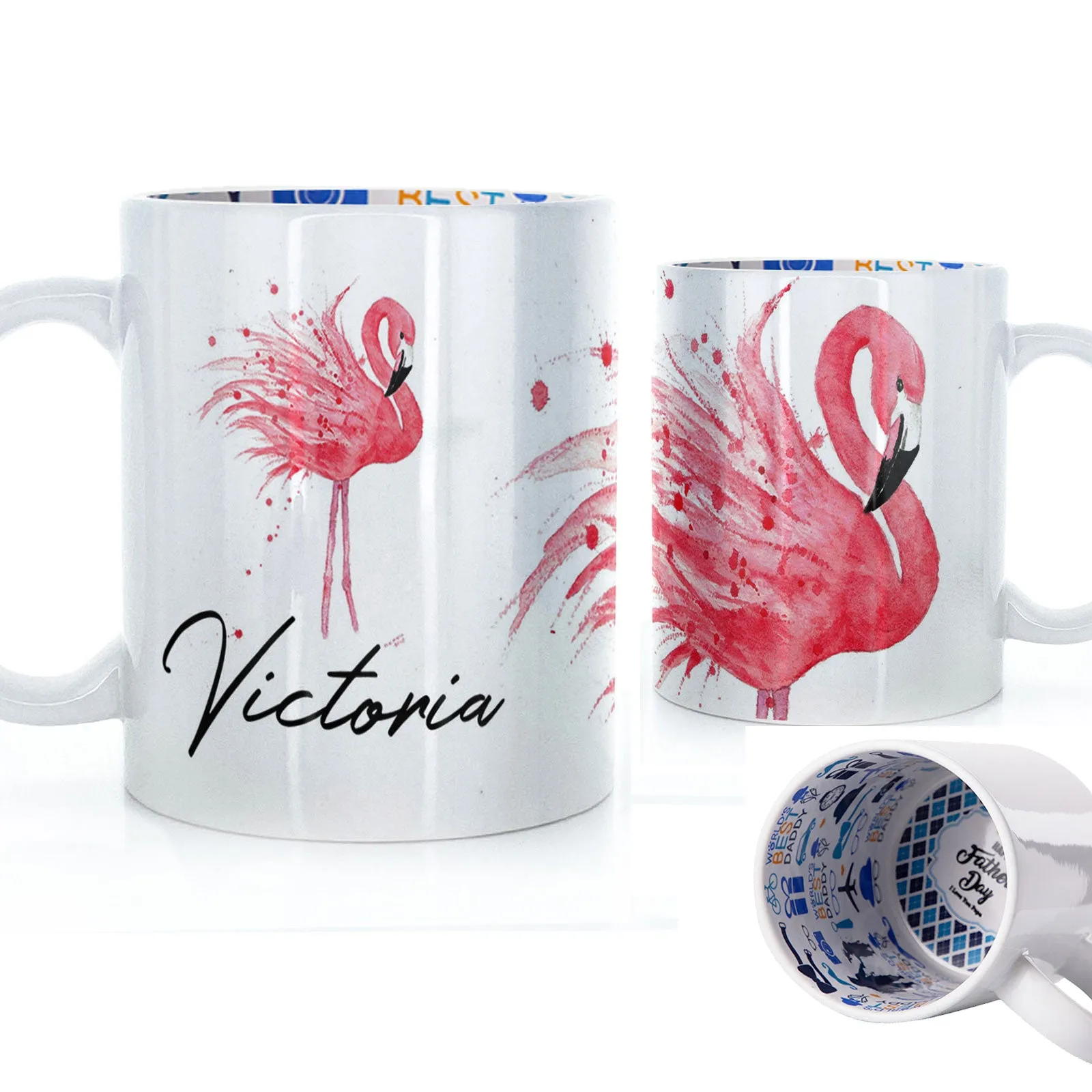 Personalised Mug with Stylish Text and Flamingo