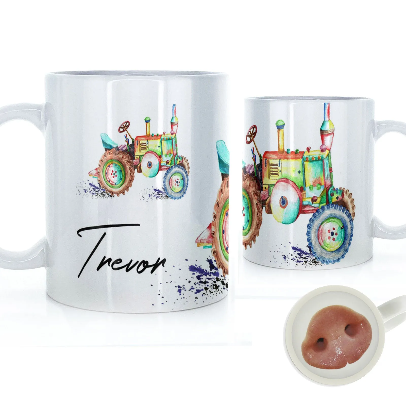 Personalised Mug with Stylish Text and Rainbow Tractor