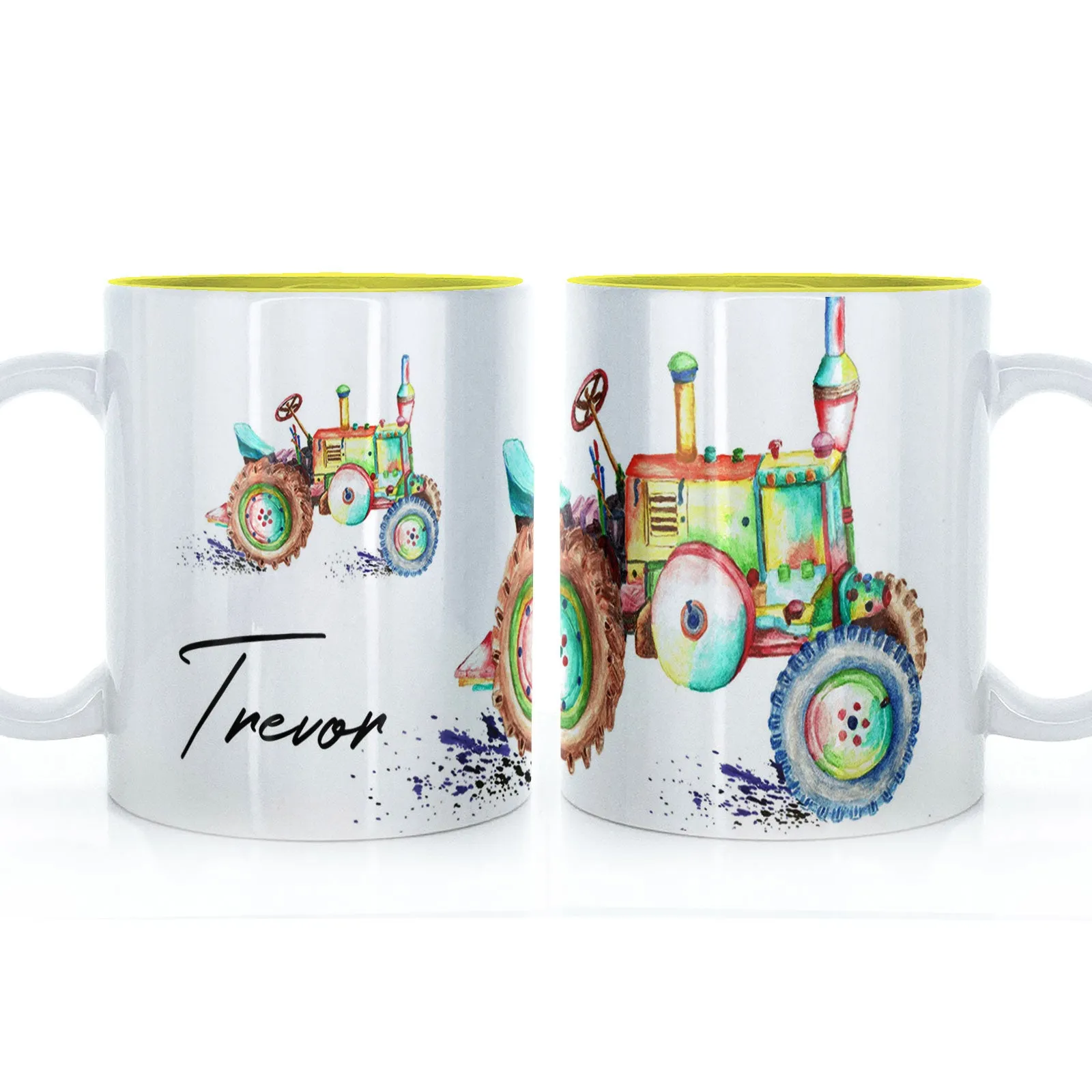 Personalised Mug with Stylish Text and Rainbow Tractor
