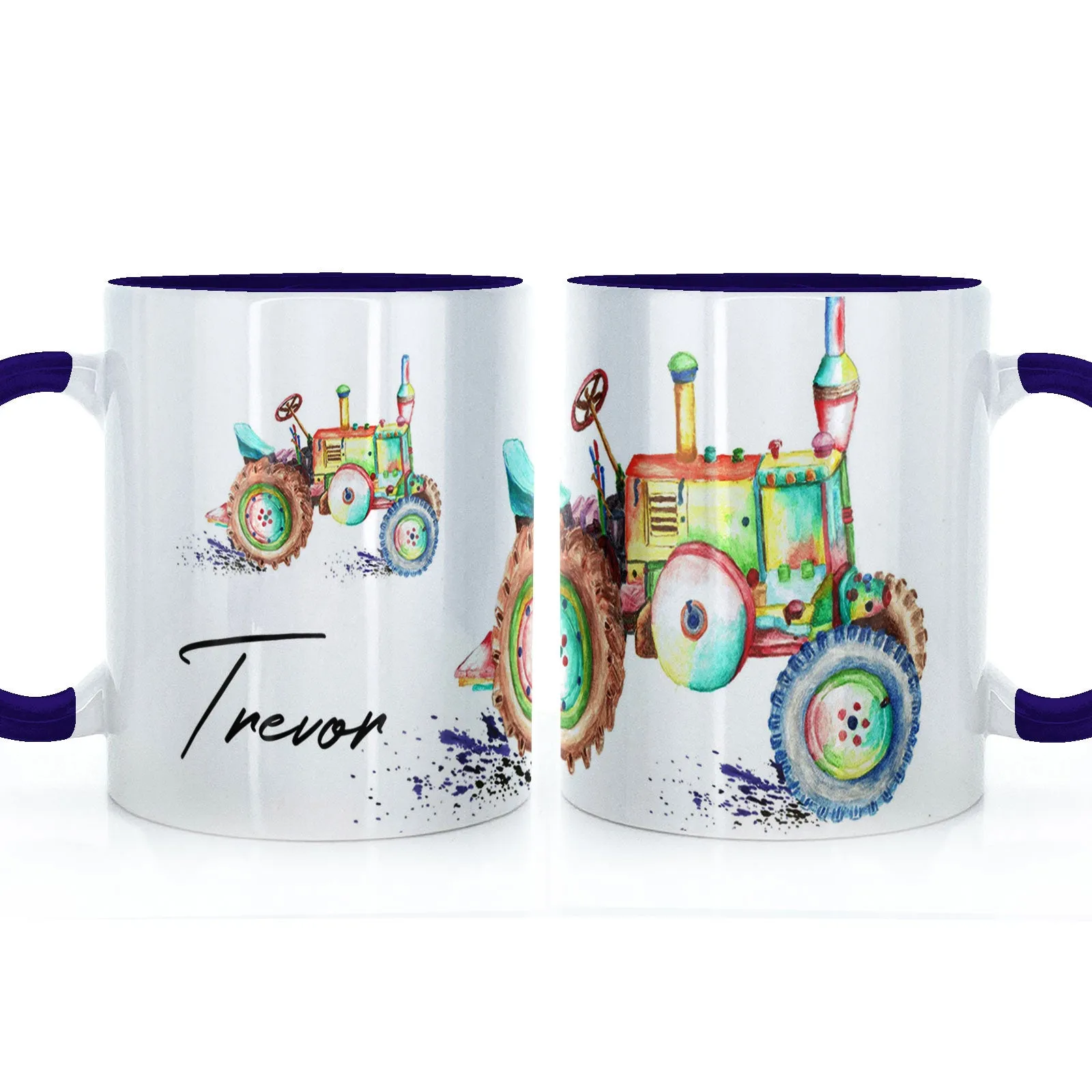 Personalised Mug with Stylish Text and Rainbow Tractor