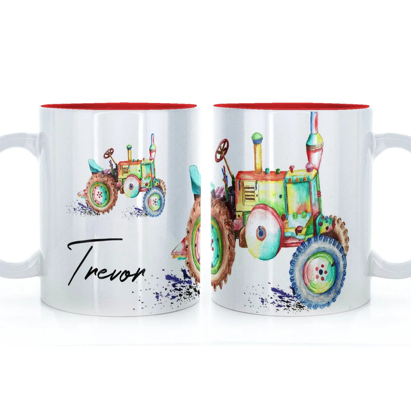 Personalised Mug with Stylish Text and Rainbow Tractor