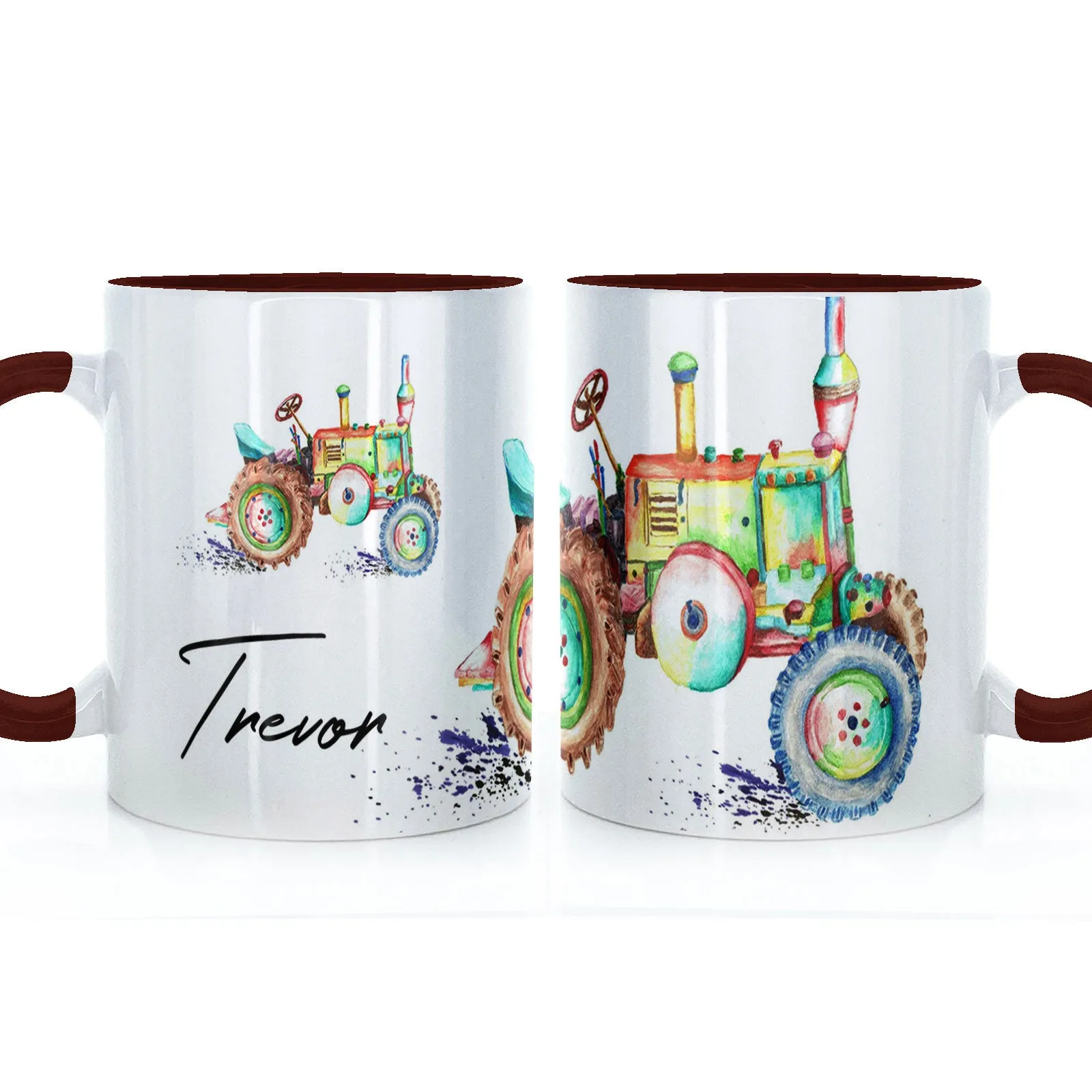 Personalised Mug with Stylish Text and Rainbow Tractor