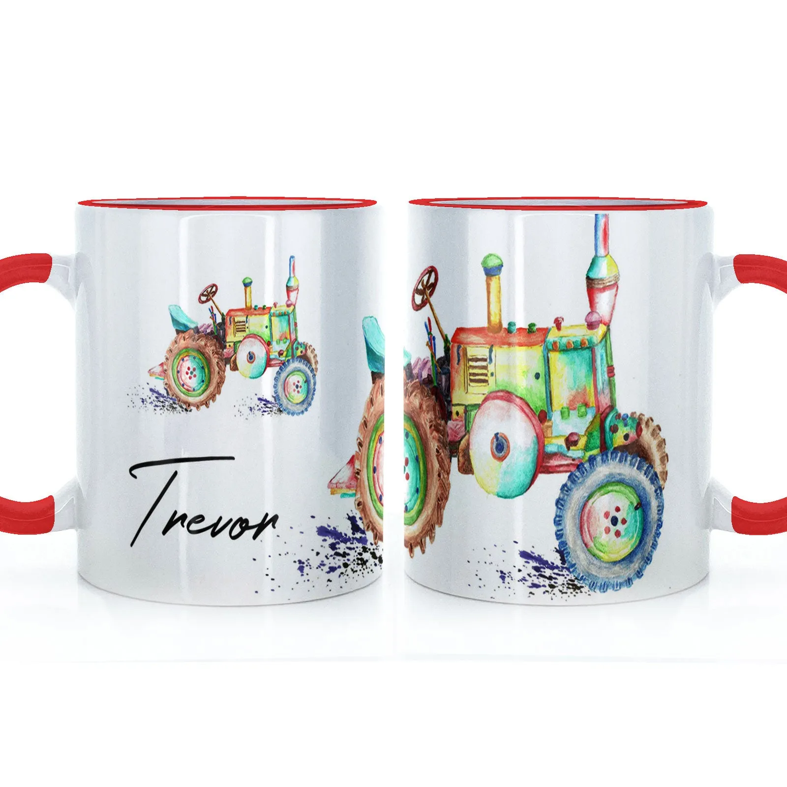 Personalised Mug with Stylish Text and Rainbow Tractor