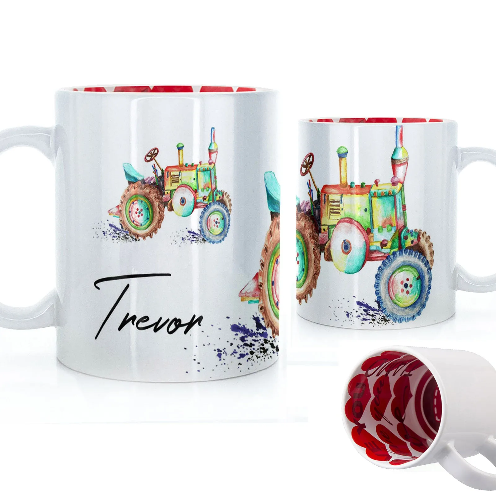 Personalised Mug with Stylish Text and Rainbow Tractor