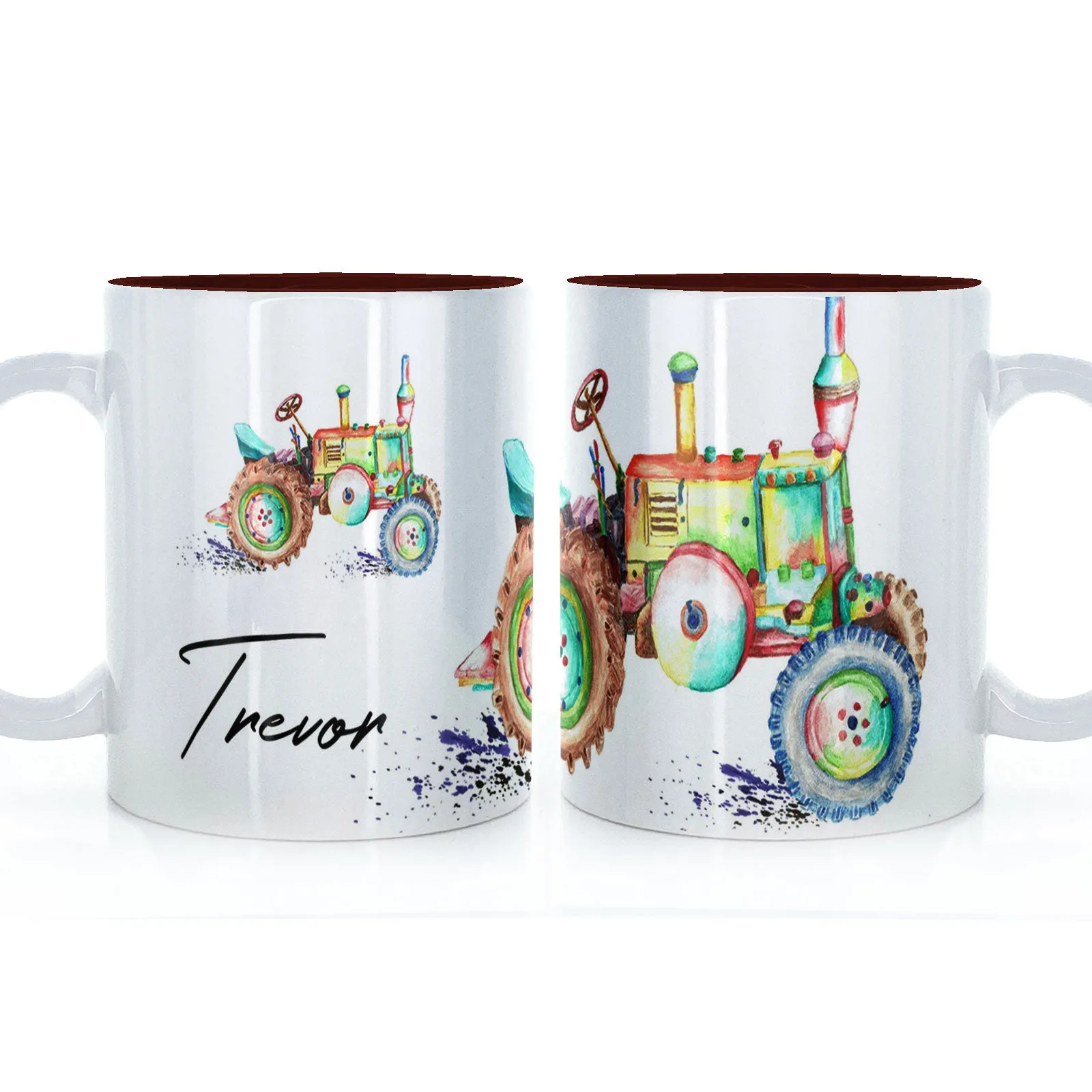 Personalised Mug with Stylish Text and Rainbow Tractor