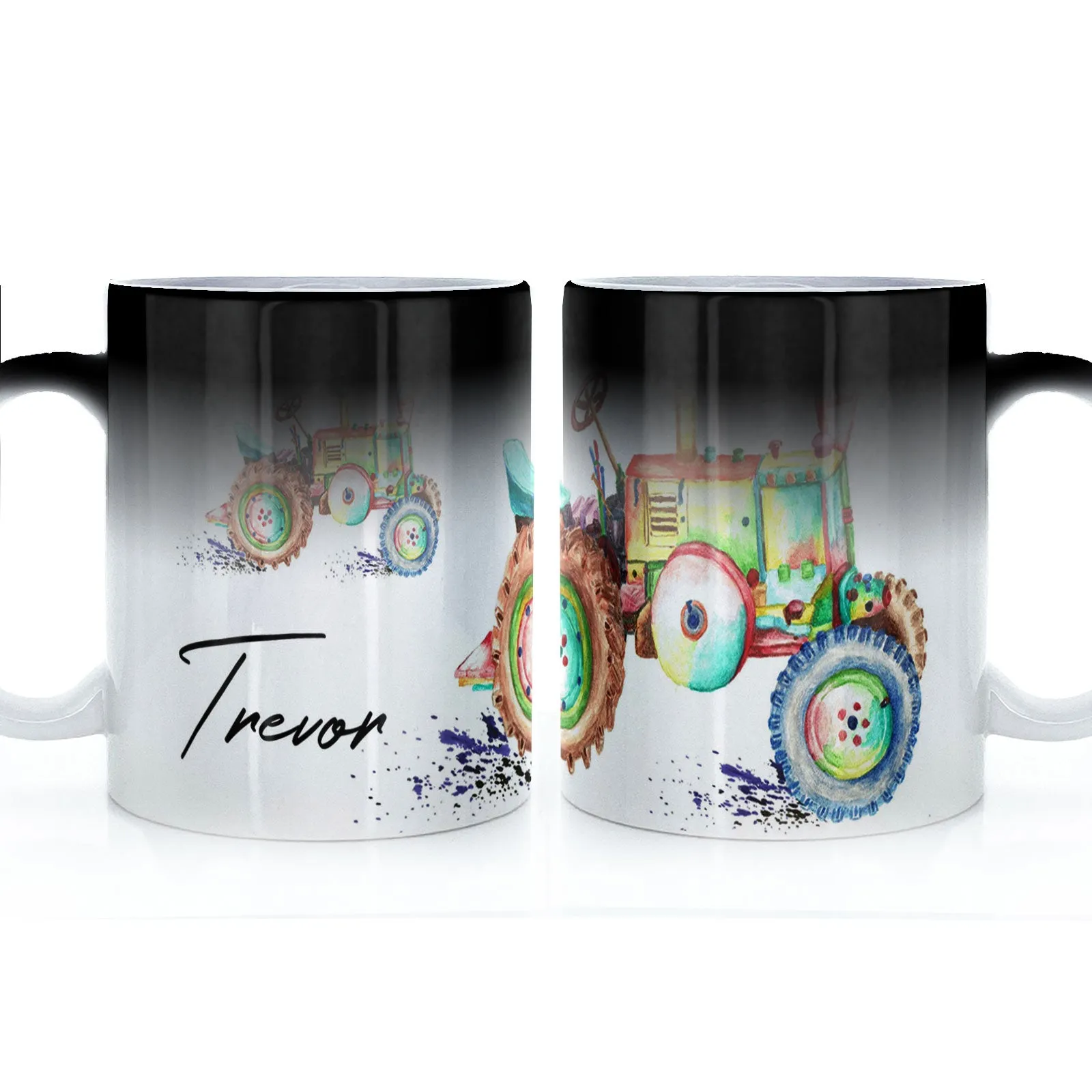 Personalised Mug with Stylish Text and Rainbow Tractor