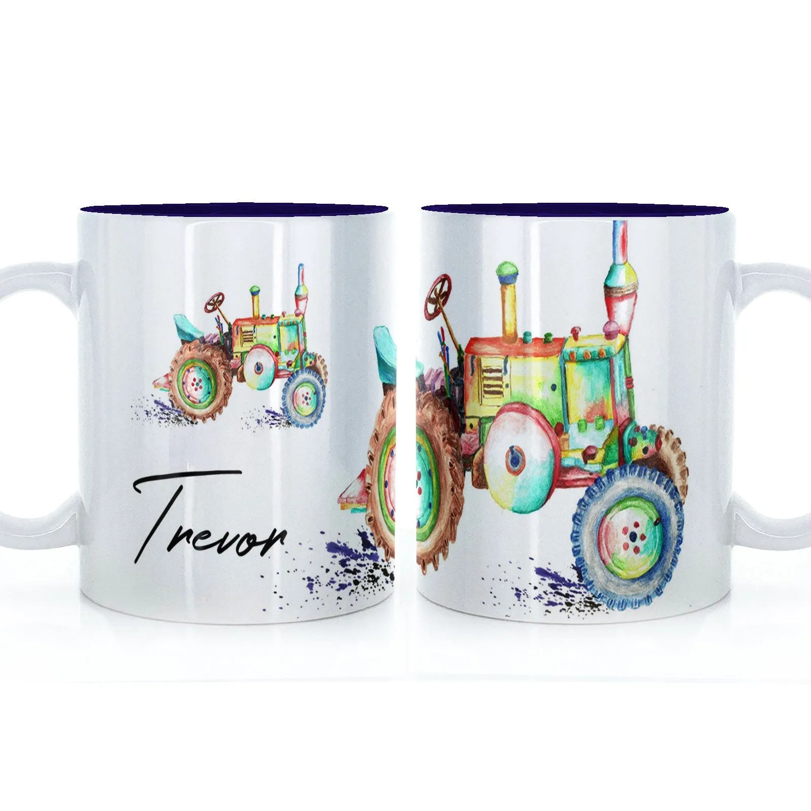 Personalised Mug with Stylish Text and Rainbow Tractor