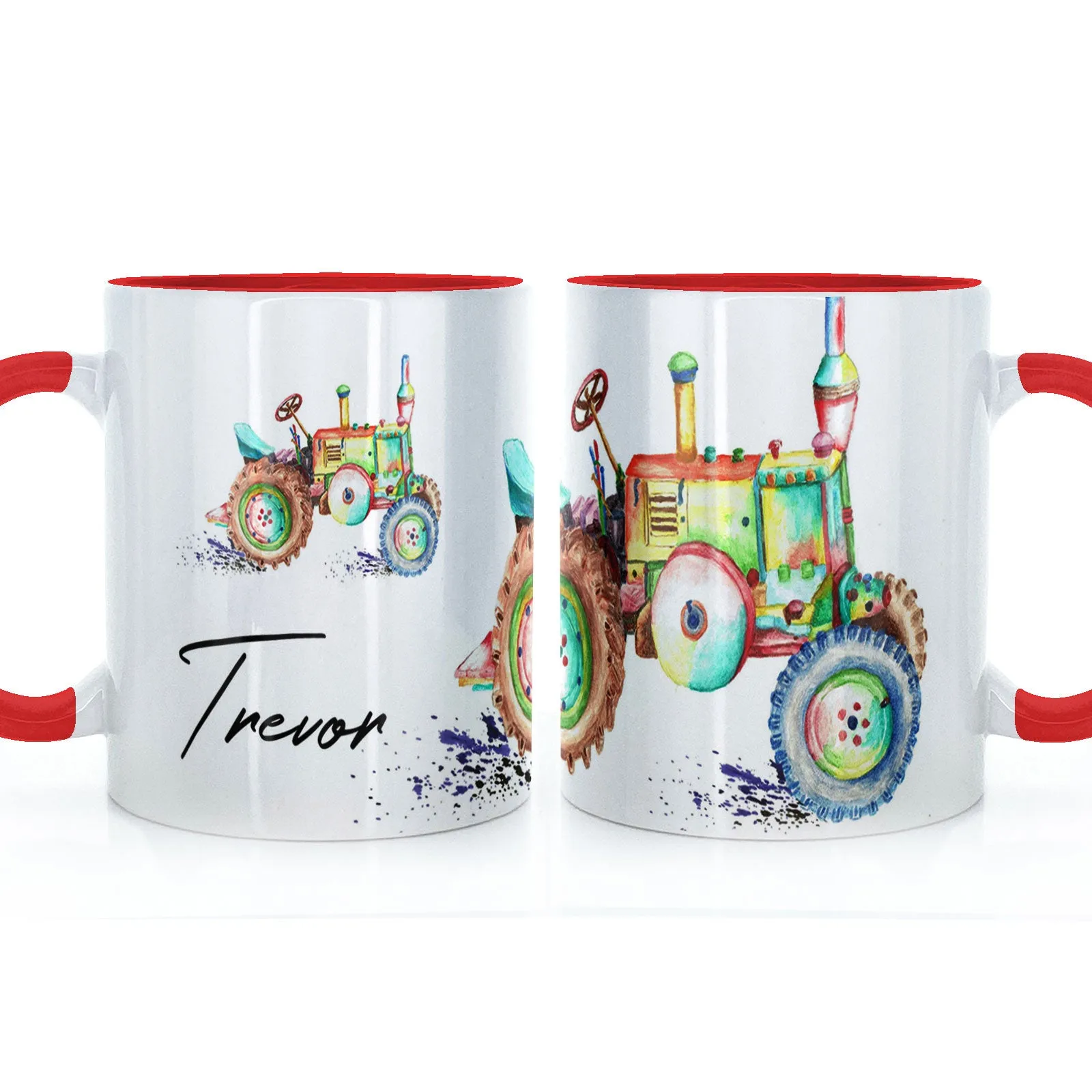 Personalised Mug with Stylish Text and Rainbow Tractor