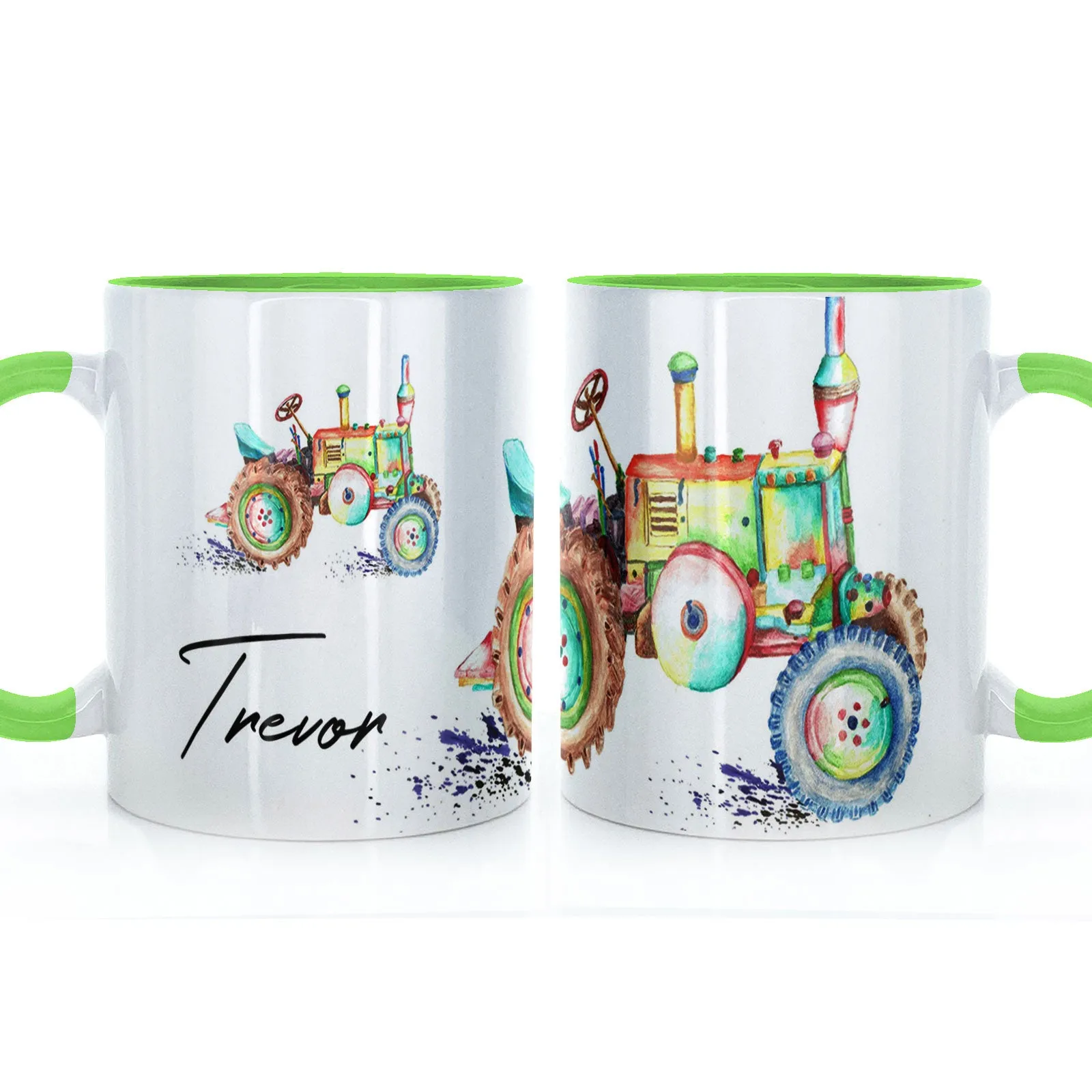 Personalised Mug with Stylish Text and Rainbow Tractor