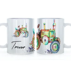 Personalised Mug with Stylish Text and Rainbow Tractor