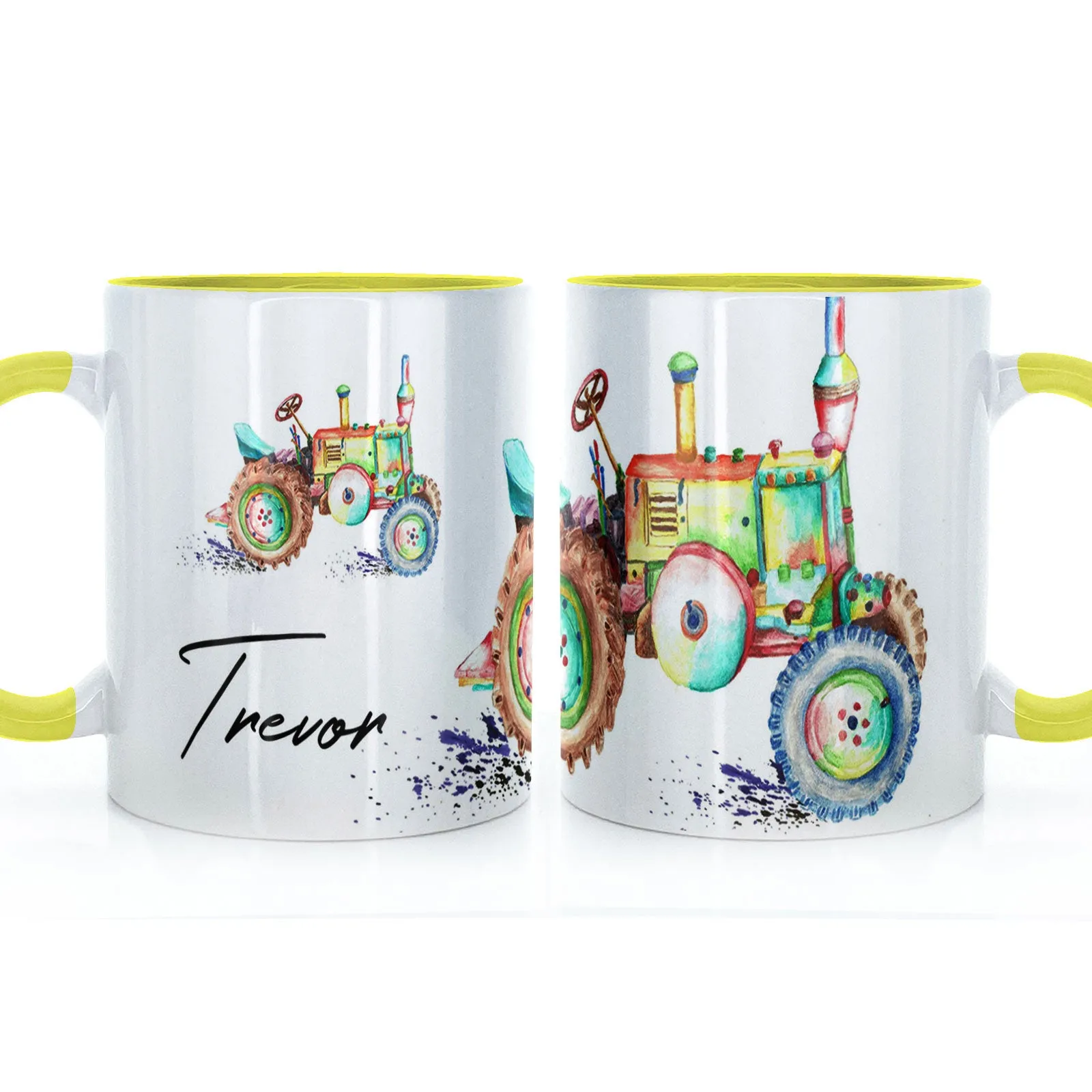 Personalised Mug with Stylish Text and Rainbow Tractor
