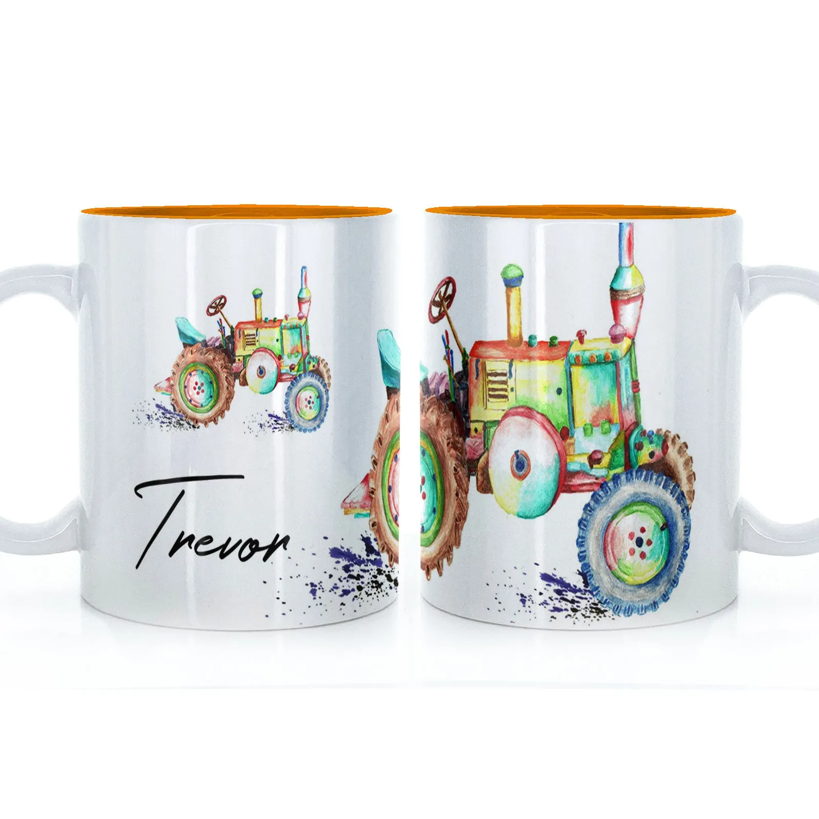 Personalised Mug with Stylish Text and Rainbow Tractor