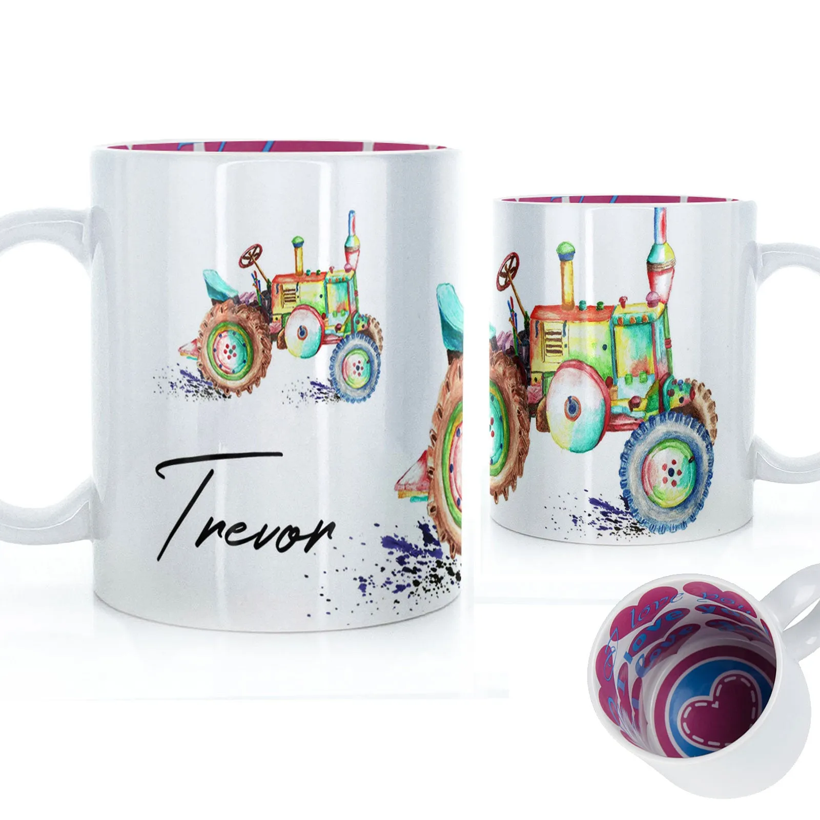 Personalised Mug with Stylish Text and Rainbow Tractor