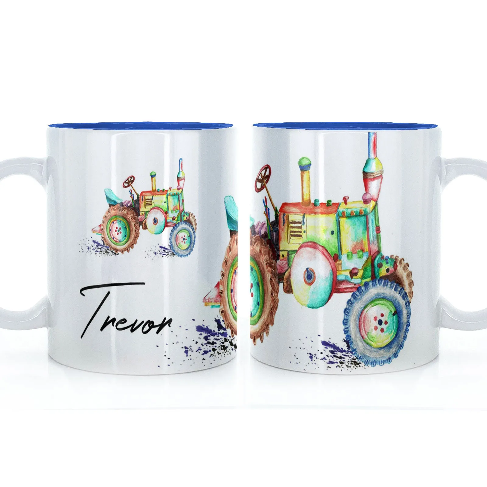 Personalised Mug with Stylish Text and Rainbow Tractor