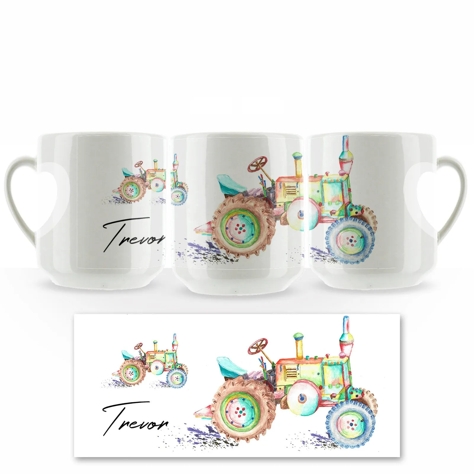 Personalised Mug with Stylish Text and Rainbow Tractor