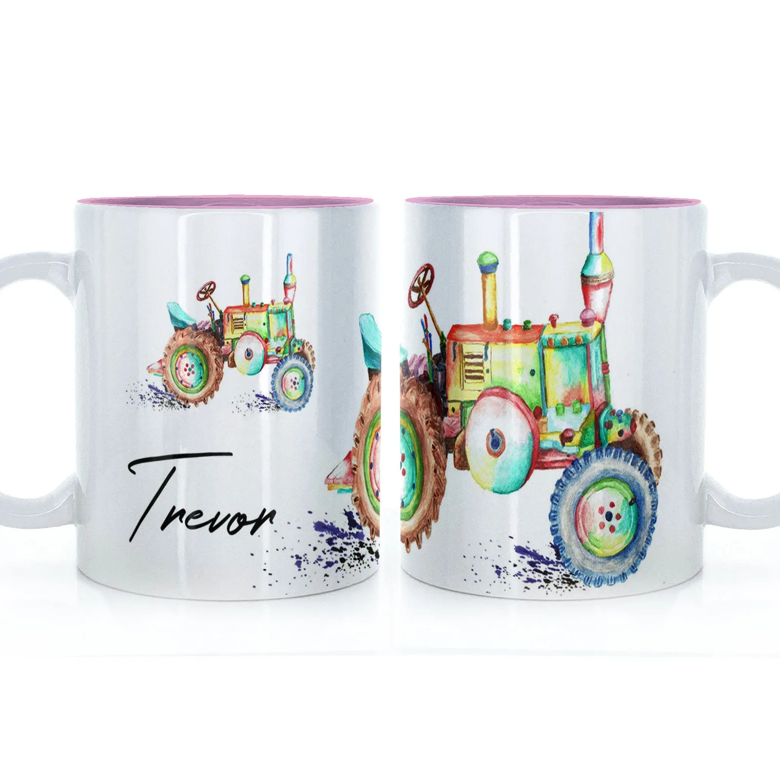 Personalised Mug with Stylish Text and Rainbow Tractor