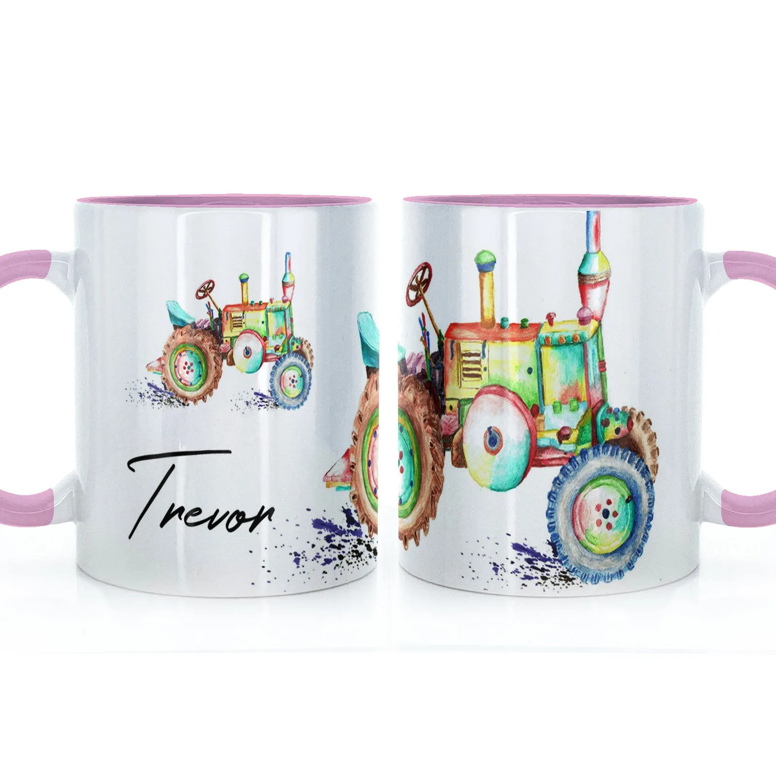 Personalised Mug with Stylish Text and Rainbow Tractor