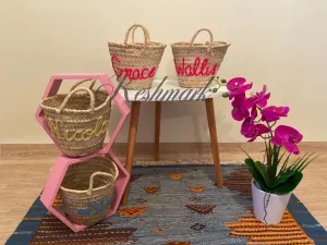 Personalized straw moroccan basket,bridal shower bags,customized straw bags,custom beach bag,straw tote,embroidered bags