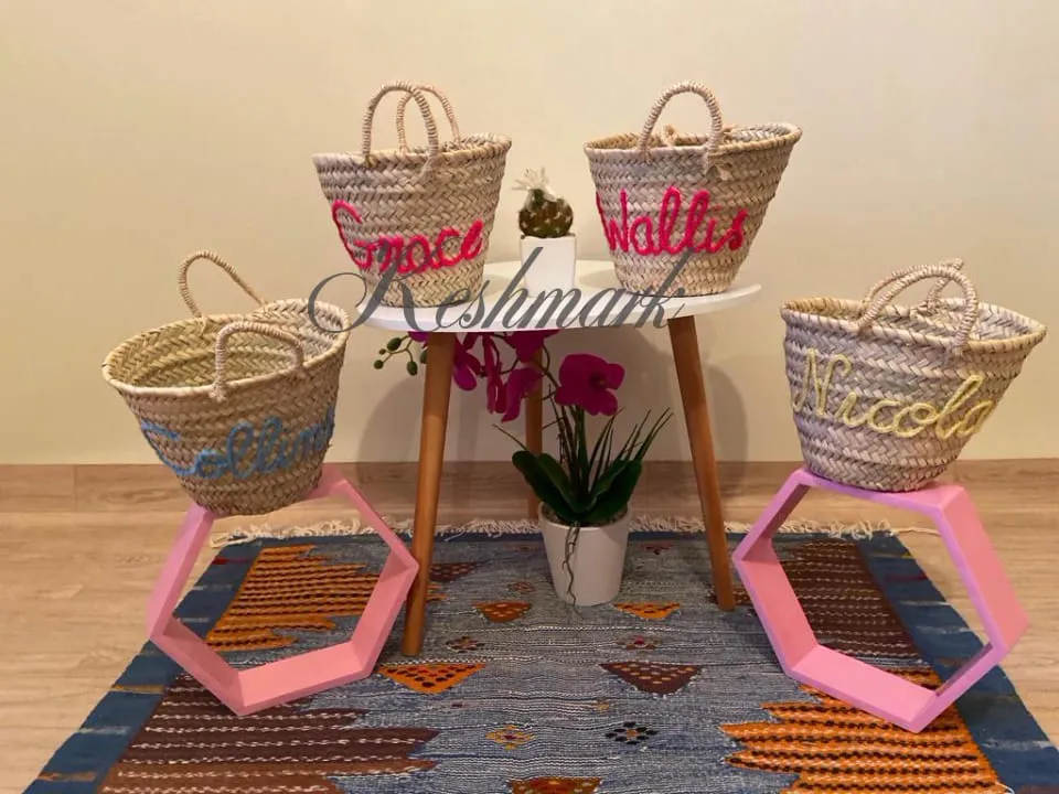 Personalized straw moroccan basket,bridal shower bags,customized straw bags,custom beach bag,straw tote,embroidered bags