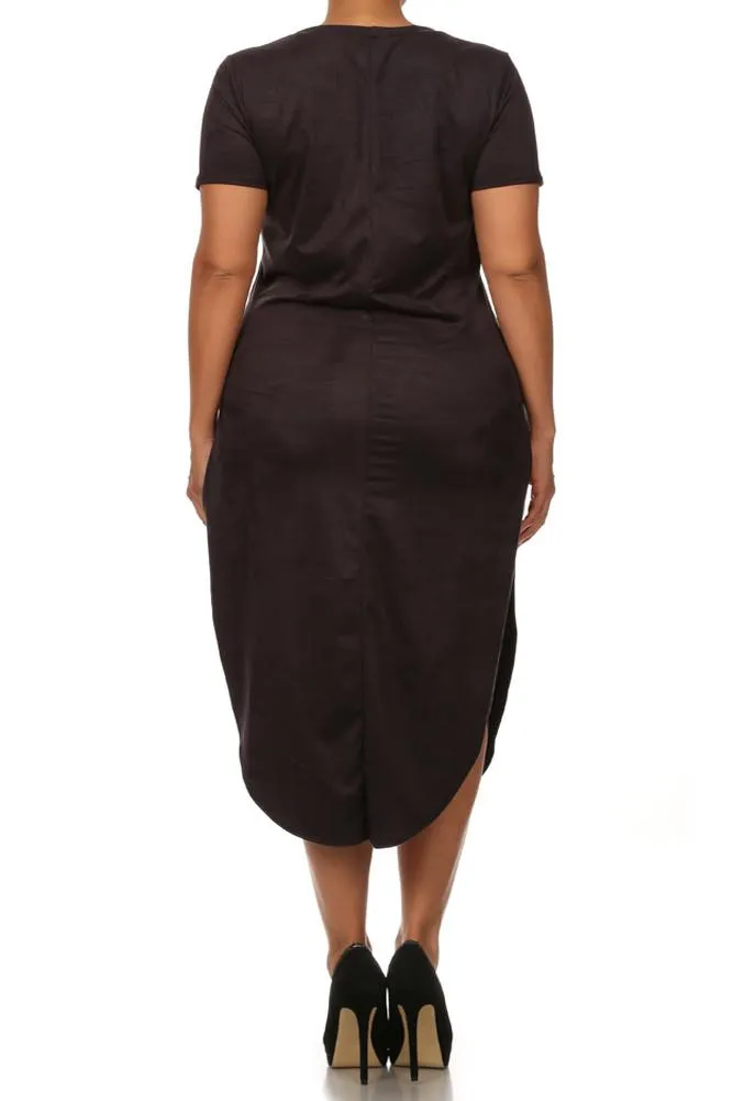 Plus Size Stylish Suede Dark Grey Maxi Tee