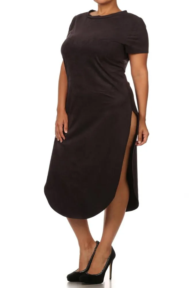 Plus Size Stylish Suede Dark Grey Maxi Tee