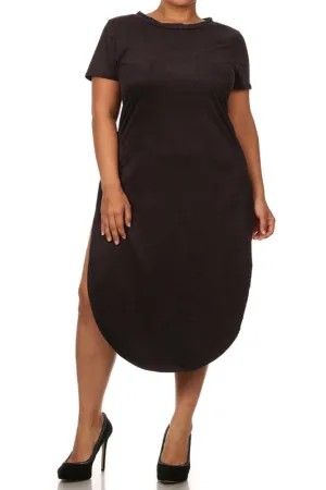 Plus Size Stylish Suede Dark Grey Maxi Tee