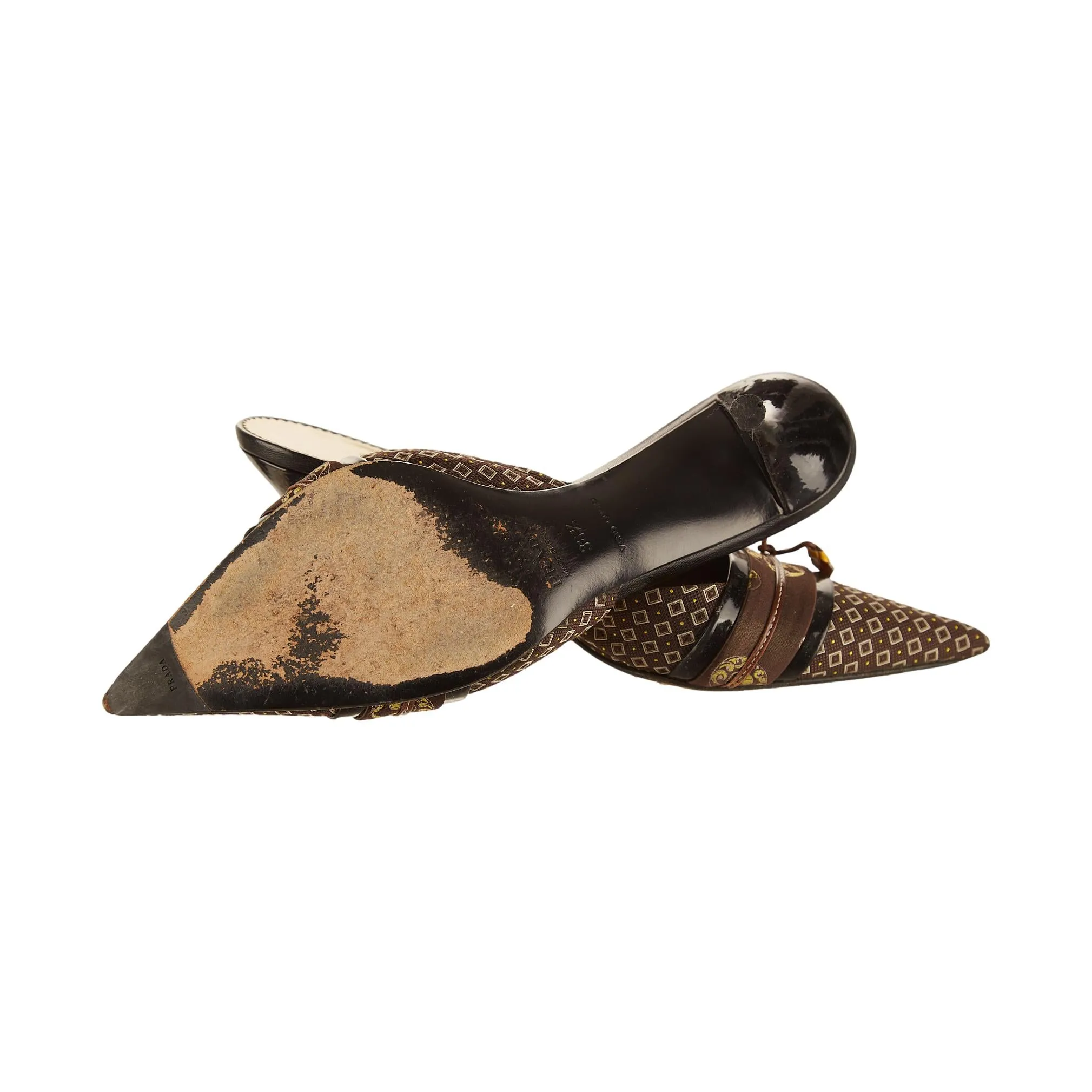 Prada Brown Floral Charm Kitten Heel