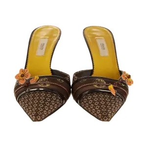 Prada Brown Floral Charm Kitten Heel