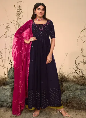 Purple Color Embroidered Stylish Palazzo Suit