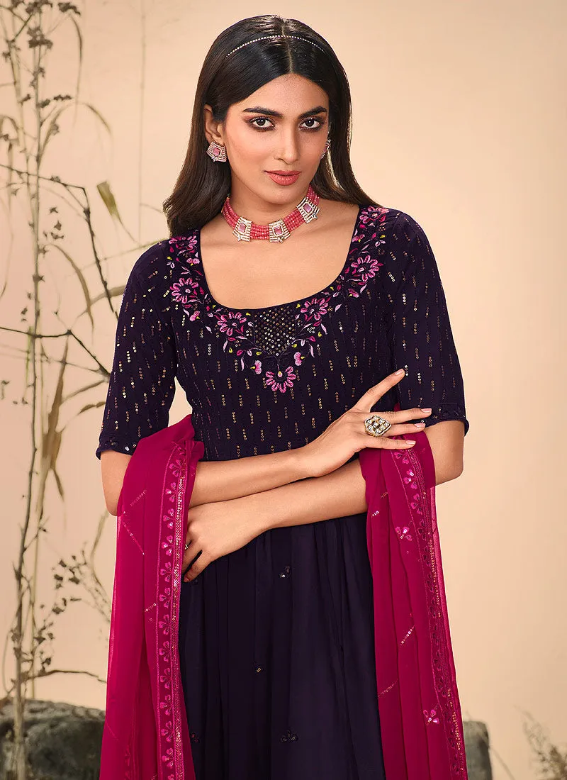 Purple Color Embroidered Stylish Palazzo Suit