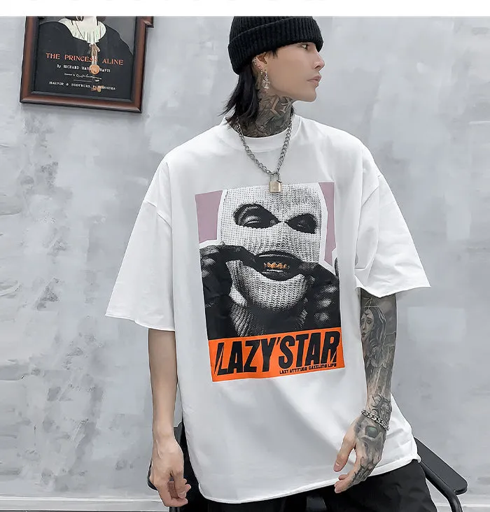 "LAZY'STAR" T-shirt Blanc Oversize Streetwear - URB1™