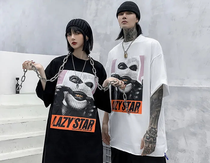 "LAZY'STAR" T-shirt Blanc Oversize Streetwear - URB1™