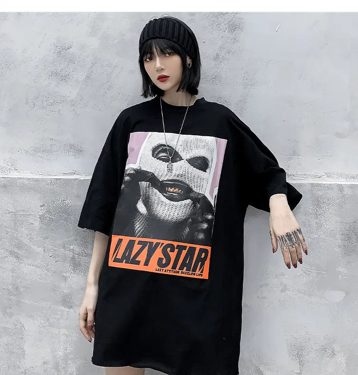 "LAZY'STAR" T-shirt Blanc Oversize Streetwear - URB1™