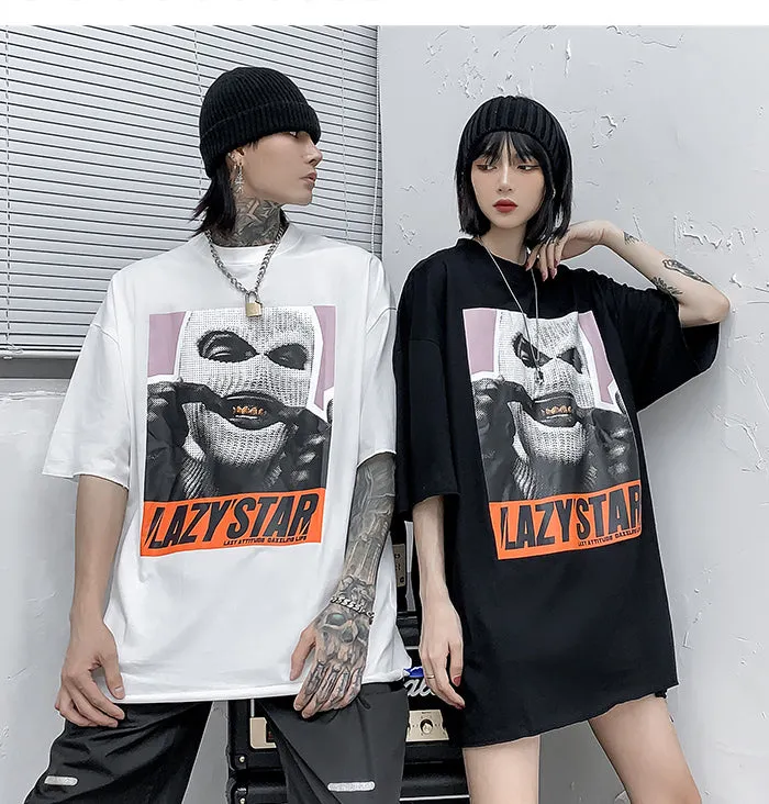 "LAZY'STAR" T-shirt Blanc Oversize Streetwear - URB1™