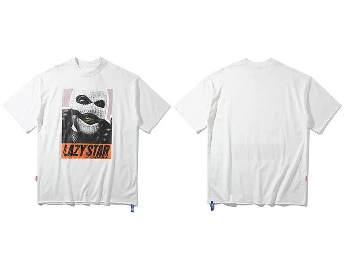 "LAZY'STAR" T-shirt Blanc Oversize Streetwear - URB1™