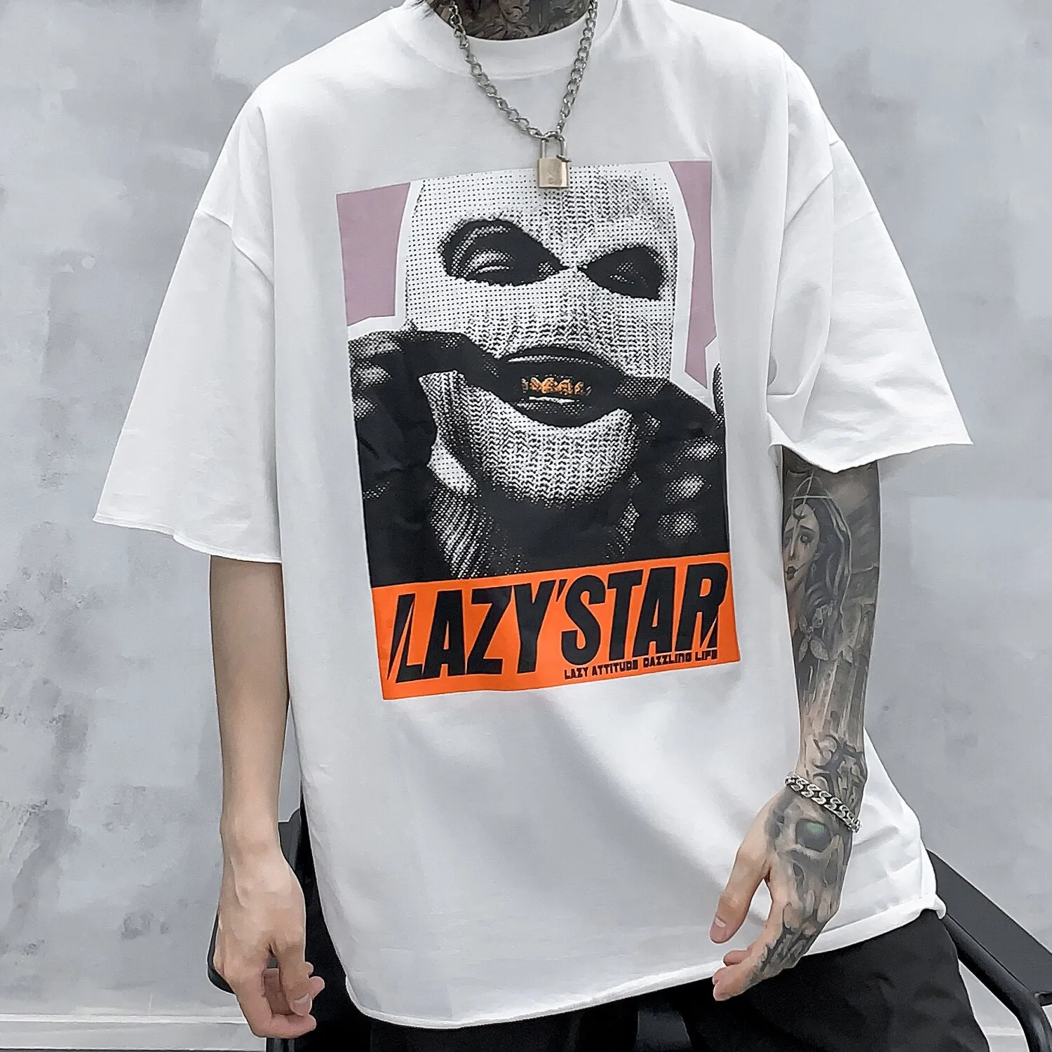 "LAZY'STAR" T-shirt Blanc Oversize Streetwear - URB1™