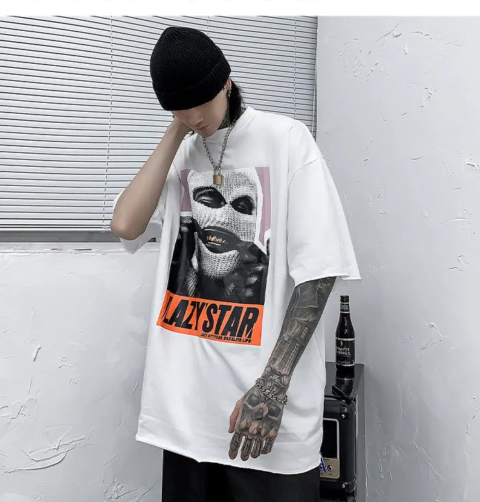 "LAZY'STAR" T-shirt Blanc Oversize Streetwear - URB1™