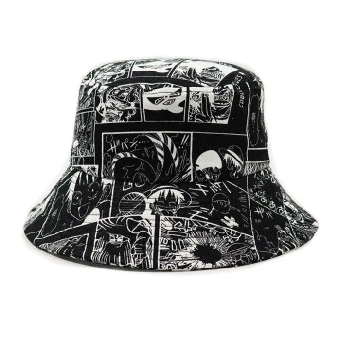 "MANGA" Chapeau Bob Imprimé Animé Noir - URB1™