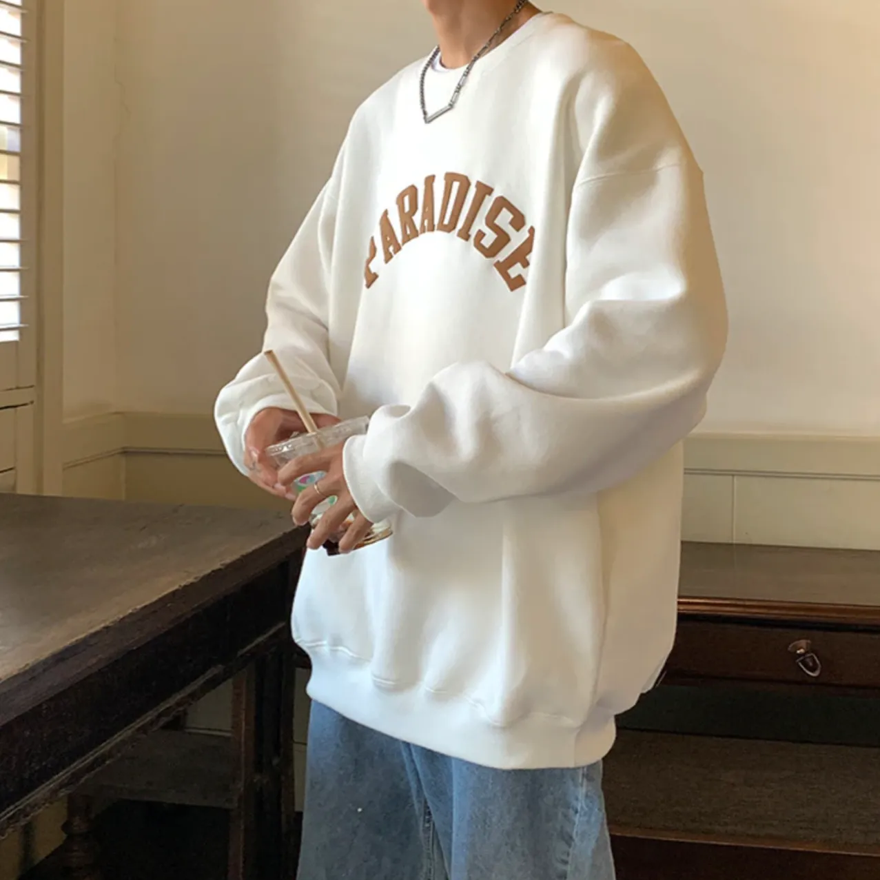 "PARADISE" Sweat-shirt Hoodie Vintage Imprimé Blanc - URB1™