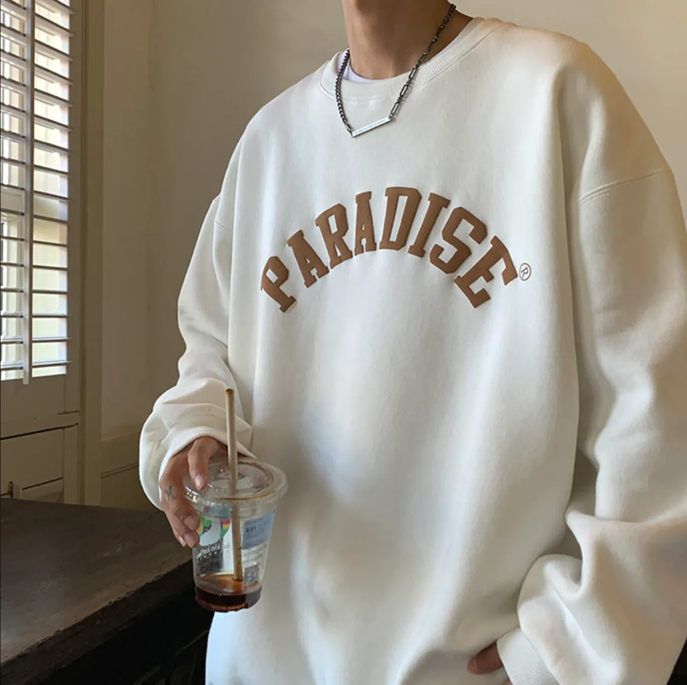 "PARADISE" Sweat-shirt Hoodie Vintage Imprimé Blanc - URB1™