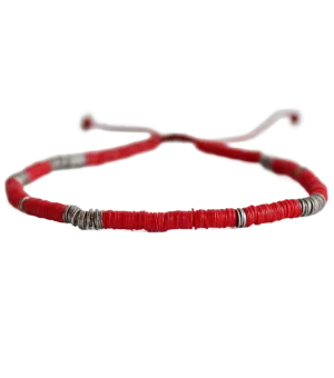 Red and Silver Macrame Bracelet